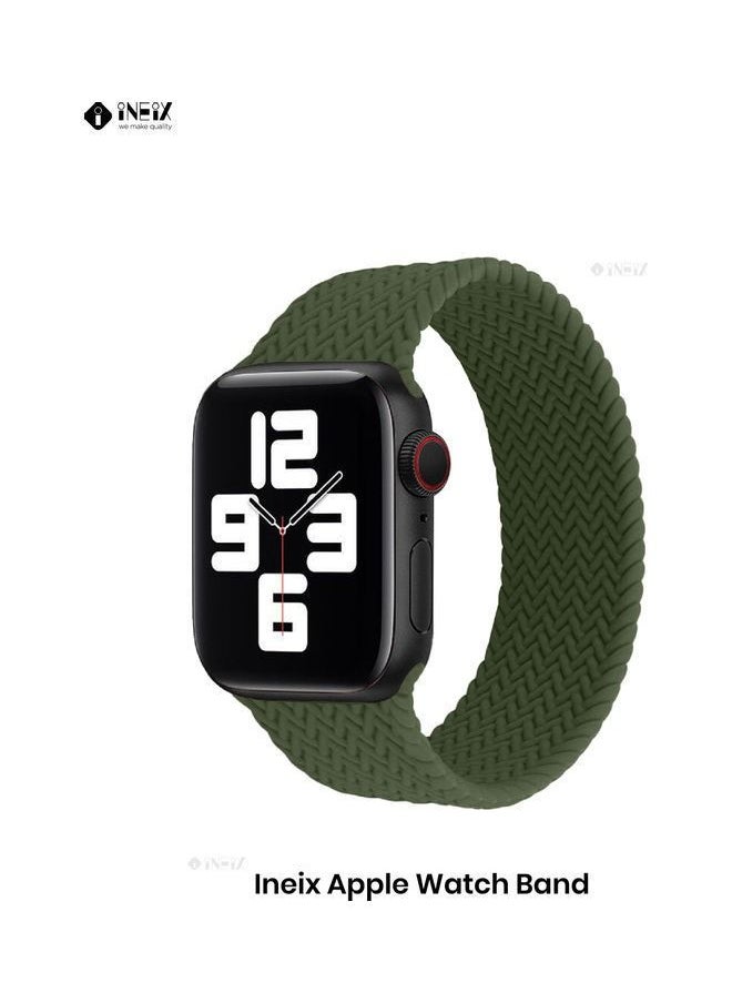 INEIX - Braided Solo Loop Stretchable Replacement Strap For Apple Watch 42/44mm Green Length 155mm - Image 1