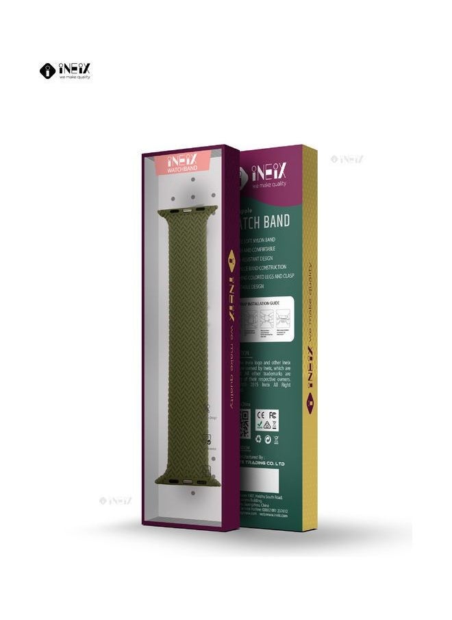 INEIX - Braided Solo Loop Stretchable Replacement Strap For Apple Watch 42/44mm Green Length 155mm - Image 1