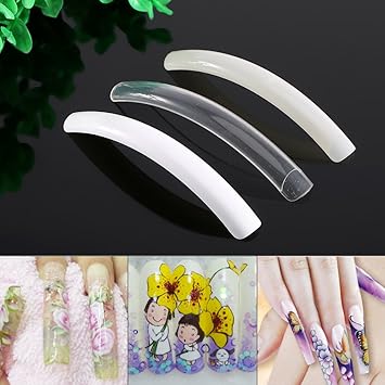 Semme 10Pcs Extra Long Artificial Fingernails TipHalf Cover False Nail Art Design Salon Tips Manicure Decoration ToolBeige - Image 3
