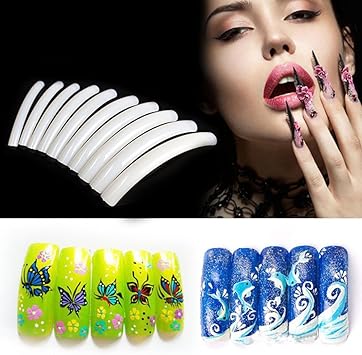Semme 10Pcs Extra Long Artificial Fingernails TipHalf Cover False Nail Art Design Salon Tips Manicure Decoration ToolBeige - Image 2