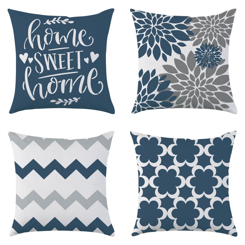Mimkus 4 Pcs Throw Pillow Covers 18x18 Inches Spring Summer Cushion Covers Linen Decorative Square Pillowcase for Sofa Couch Bed Car (Blue) - Image 1