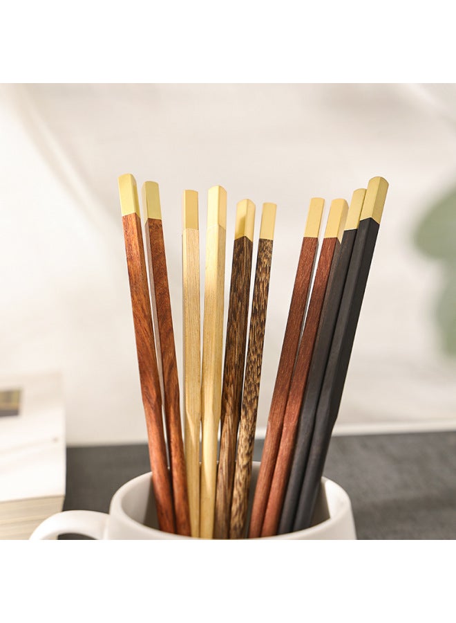 Redwood Chopsticks Household Metal Copper Top Fine Wooden Chopsticks Five-color Wood Red Sandalwood Chicken Wings Wooden Chopsticks Chinese-style Gift-Color:Copper Head Rosewood Chopsticks-Specifications:25cm  - Image 2