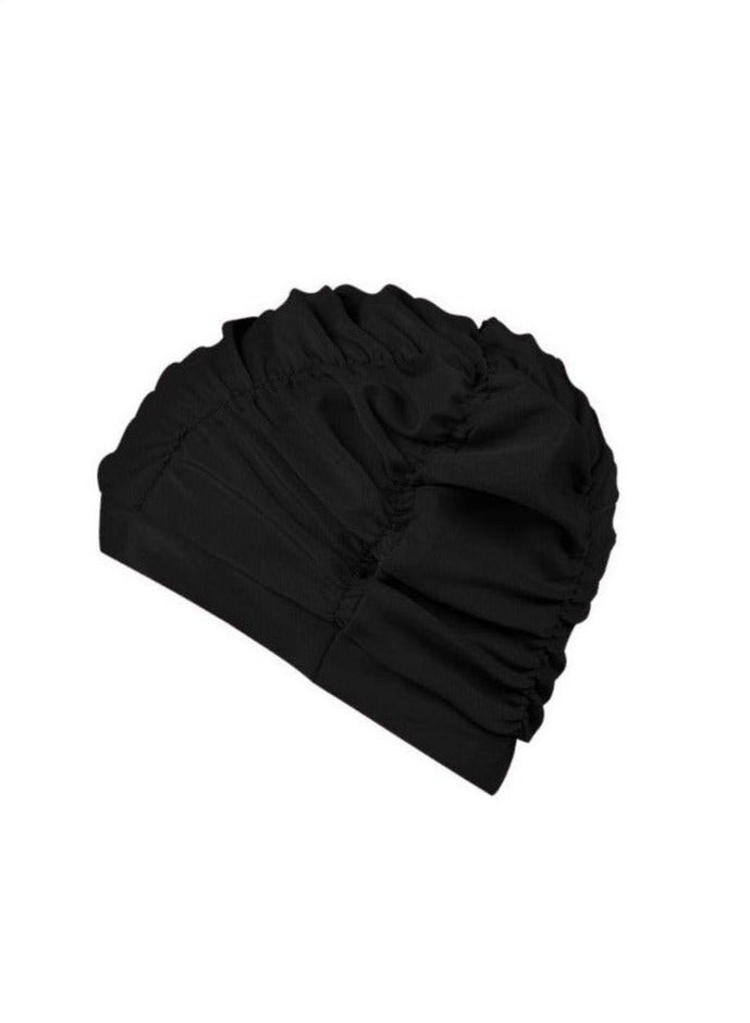 Nylon Swimming Cap Pool Beach Hat Pleated Swim Cap for Long Hair Women, Black - Image 4