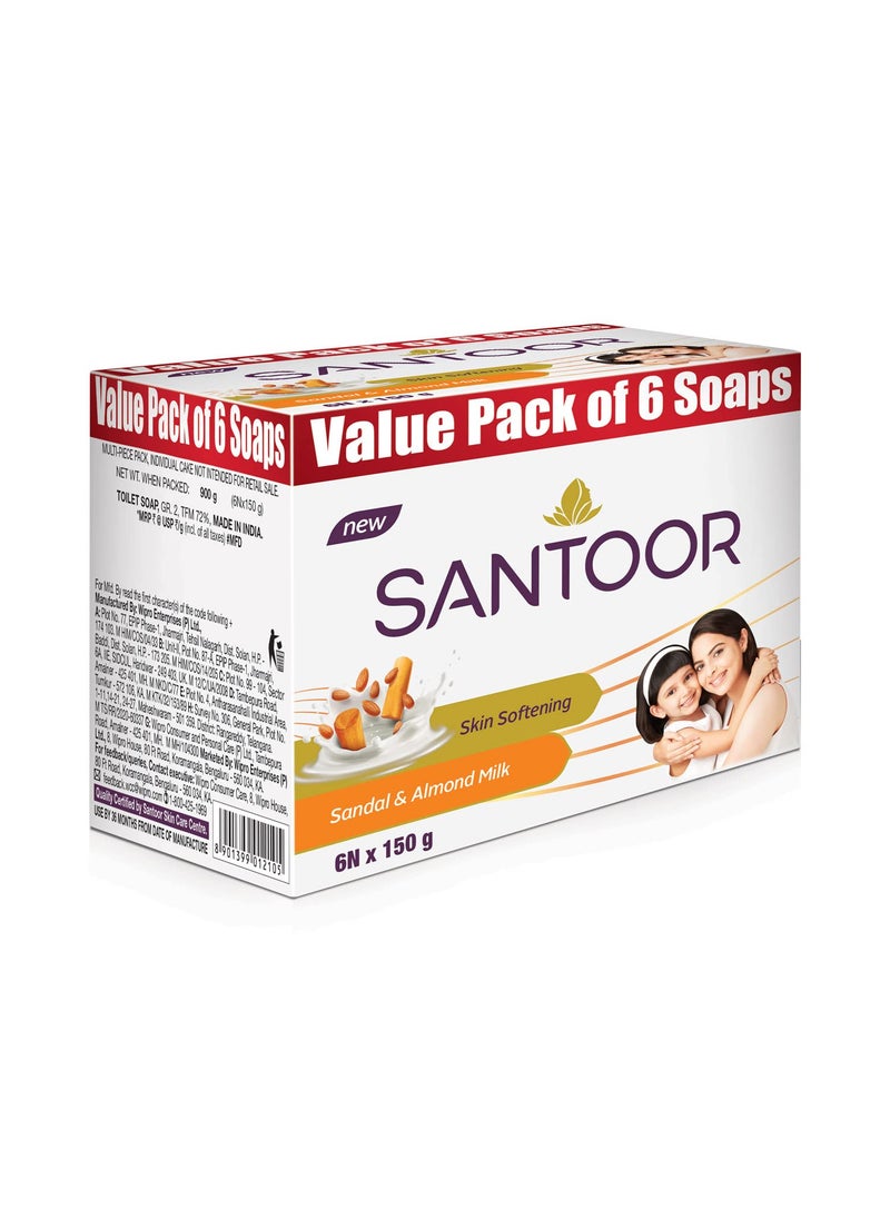 Santoor MCSYPOAL Santoor Sandalwood and Almond milk Organic Soft Bath Soap for Softer Smoother and Moisturised Skin Combo Offer 150 g pack of 6 