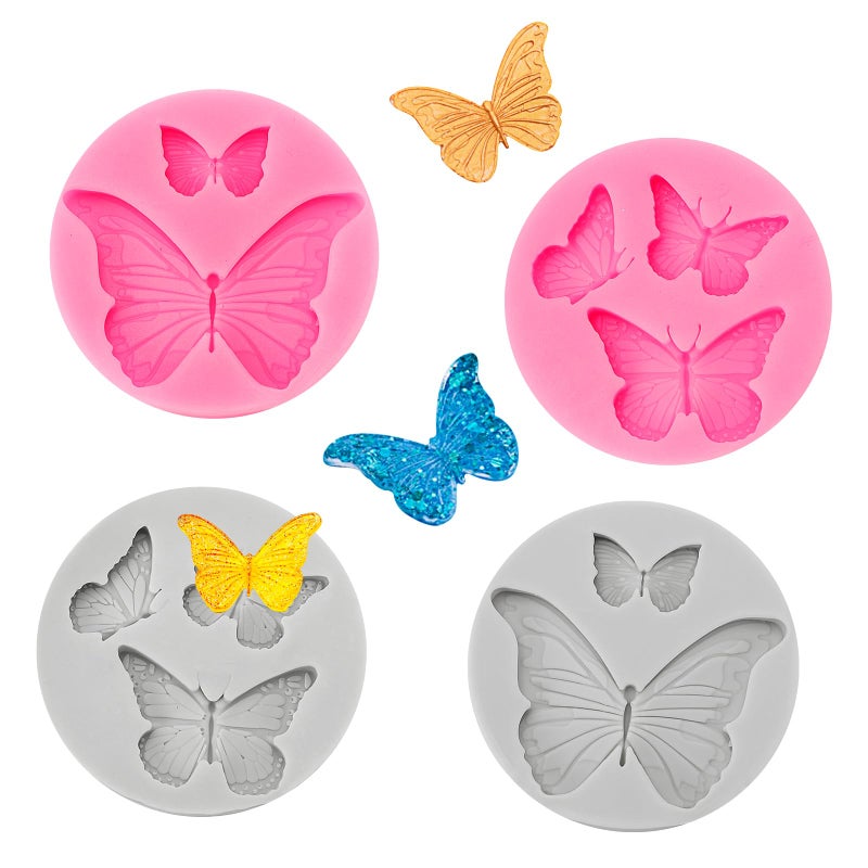 4 Pcs Butterfly Silicone Molds Mini Butterfly Fondant Mold Cute Soap Epoxy Resin Mold for Chocolate Candy Cake Decoration Cupcake Topper Gum Paste Polymer Clay Sugar Craft