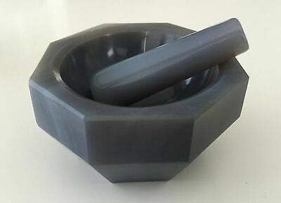 WKM Mortar and Pestle Set for Spices, Agate Round Shape Kharad, Okhli and Musle, Khalbatta | Natural & Traditional Grinder for Kitchen | Black, Size: 2 Inch - Image 5