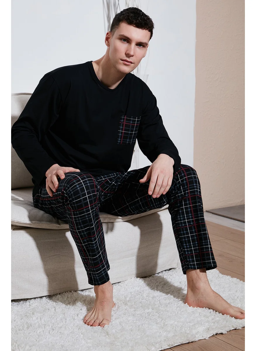 Buratti Plaid Pocket Elastic Waist 100% Cotton Regular Fit Pajama Set Men's Pajama Set 6572001