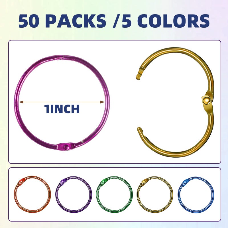 OWLKELA 1 Inch Binder Rings, Office Book Rings, Loose Leaf Rings, 50 Pcs Metallic Assorted Colors - Image 2