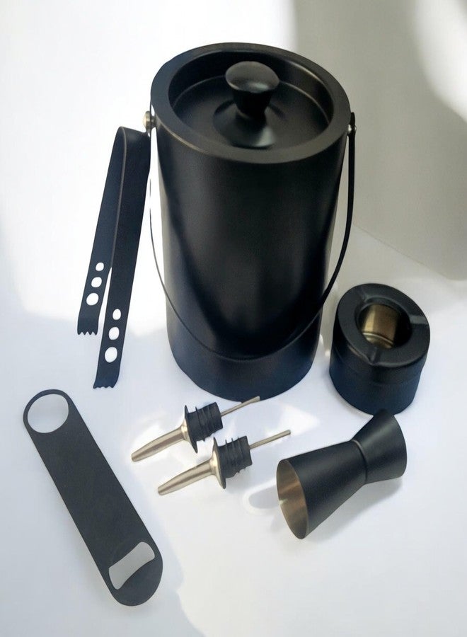 Nooks Stainless Steel Ice Bucket (1L) with Lid,Opener,Tong,Peg Measure,2Pcs Pourer and Ashtray for Pubs,Bars,Resturant,Travelling,and Mini Home bar in Black Color - Image 1