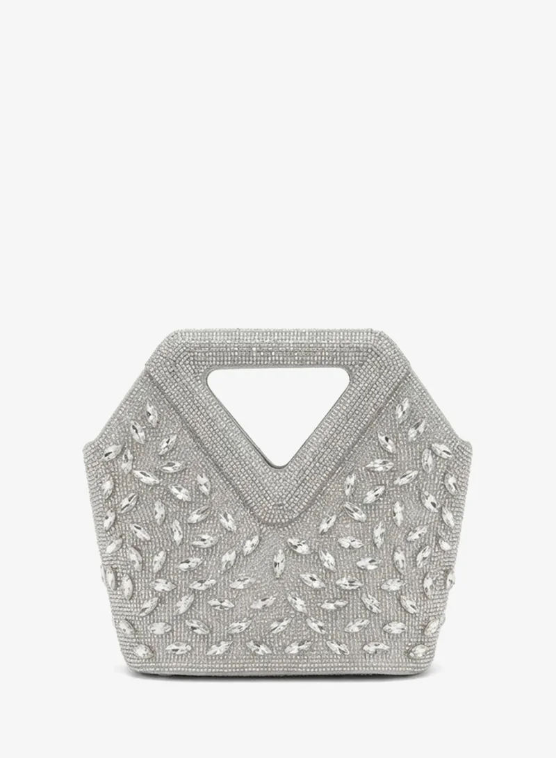 Viny Viny Women's Crystal Beaded Clutch Bag – Triangular Cut-Out Handle with Detachable Chain Strap