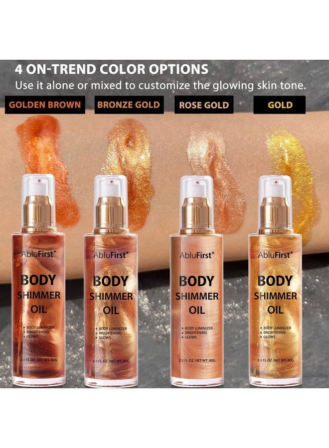 AbluFirst Shimmer Body Oil 4 Colors Face Glitter Summer Body Makeup Moisturizing Light Shimmering Glow Non-Sticky Party Luminizer and Illuminator Smooth (2.8 Fl Oz Pack of 1, Golden Brown) - Image 5
