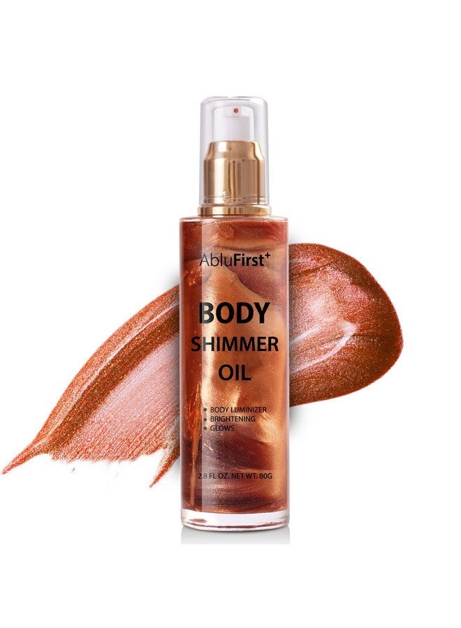 AbluFirst Shimmer Body Oil 4 Colors Face Glitter Summer Body Makeup Moisturizing Light Shimmering Glow Non-Sticky Party Luminizer and Illuminator Smooth (2.8 Fl Oz Pack of 1, Golden Brown) - Image 1