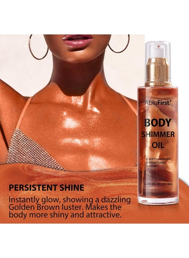 AbluFirst Shimmer Body Oil 4 Colors Face Glitter Summer Body Makeup Moisturizing Light Shimmering Glow Non-Sticky Party Luminizer and Illuminator Smooth (2.8 Fl Oz Pack of 1, Golden Brown) - Image 3