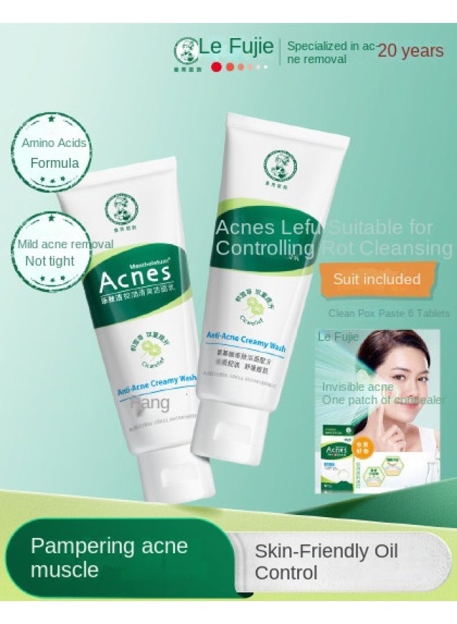 mentholatum Lefujie Oil Control Refreshing Facial Cleanser 100g*2, Amino Acid Acne Face Wash For Teens - Image 2