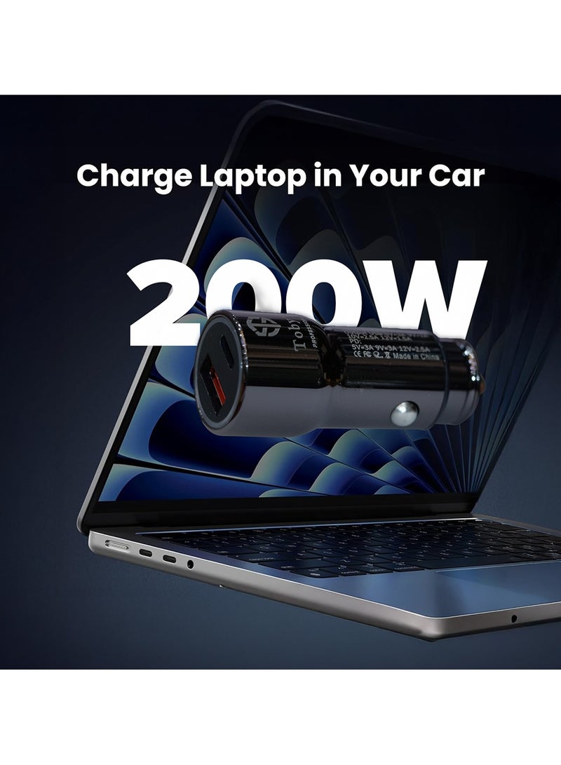 توبيز شاحن السيارة السريع CC-03 200 واط من توبى | منفذين PD + USB | جهد ذكي | ضوء حلقة LED | مدمج لجميع المركبات التي تعمل بجهد 12V–24V - Image 2