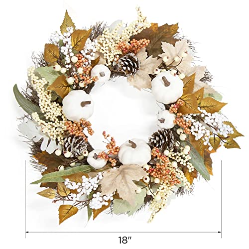 ORIENTAL CHERRY Fall Decor - Fall Decorations for Home - 18 Inch Autumn Maple Leaf Pumpkin Pine Cone Berry Wreath - Fall Wreath for Thanksgiving Halloween Farmhouse Harvest Front Door Outdoor Indoor Window Wall - Image 2