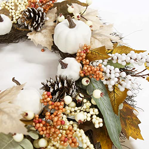 ORIENTAL CHERRY Fall Decor - Fall Decorations for Home - 18 Inch Autumn Maple Leaf Pumpkin Pine Cone Berry Wreath - Fall Wreath for Thanksgiving Halloween Farmhouse Harvest Front Door Outdoor Indoor Window Wall - Image 3
