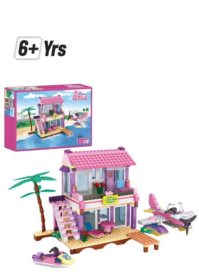 COGO Dream Girls Blocks Friends Building Set Big Beach Villa With Plane And Jet Ski Fun Preschool Educational Toys For Boys And Girls 423Pcs - Image 1