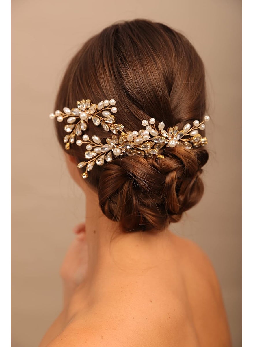 YERTTER YERTTER 3pcs Wedding Gold Crystal Hair Pins Set Updo Rhinestone Crystal Rhinestone Hair Clip Bun Head Pieces for Bride Bridesmaid Flower Girl Wedding Prom Birthday Party 
