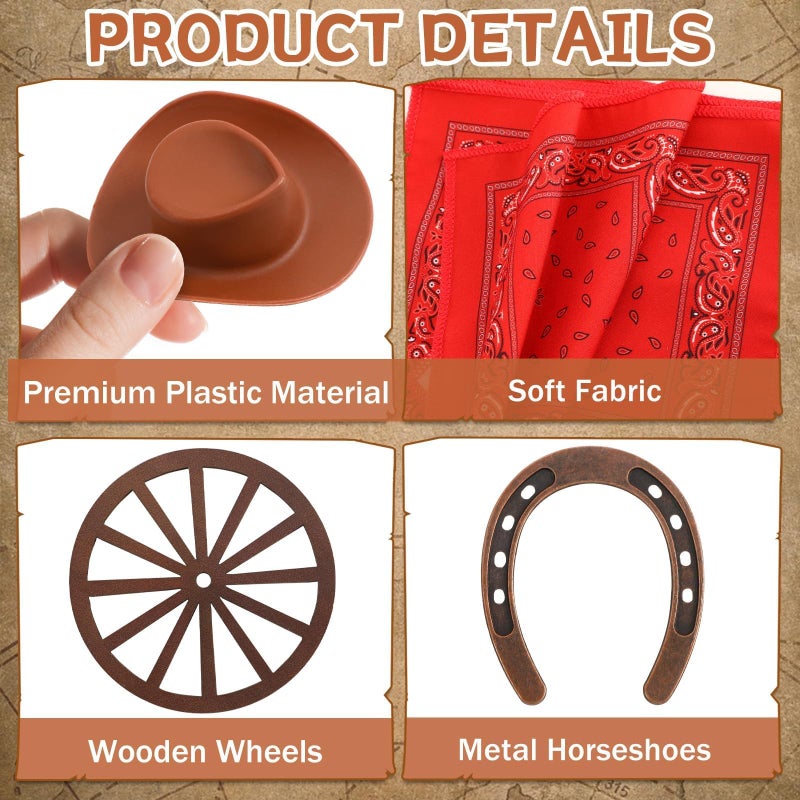 Jansun 42 Pcs Western Party Decorations Mini Hay Bale Cowboy Hats Horseshoes Bandanas Decoration for Crafts Rustic Table Centerpieces Wedding Birthday Party Cowboy Party Favors - Image 4
