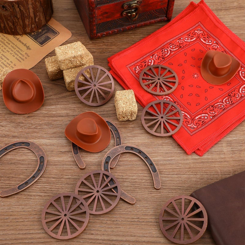 Jansun 42 Pcs Western Party Decorations Mini Hay Bale Cowboy Hats Horseshoes Bandanas Decoration for Crafts Rustic Table Centerpieces Wedding Birthday Party Cowboy Party Favors - Image 3