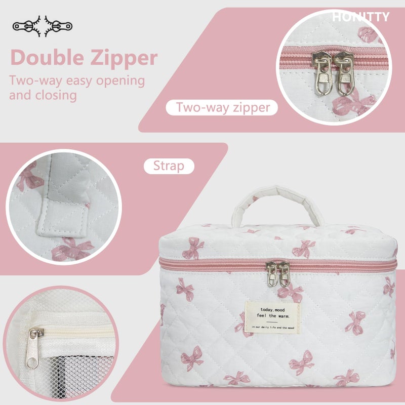 honitty Makeup Bag,Quilted Cosmetic Bag,Large Floral Make Up Bag for Women,Cotton Makeup Bag Set,Flower Travel Toiletry Bag - Image 4