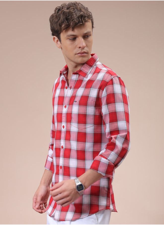 The Indian Garage Co - Men Slim Fit Checkered Full Sleeves Cutaway Collar Casual Shirt - Image 1