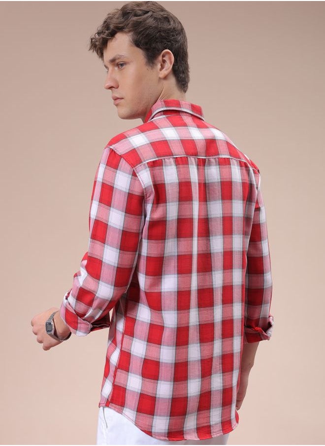 The Indian Garage Co - Men Slim Fit Checkered Full Sleeves Cutaway Collar Casual Shirt - Image 1
