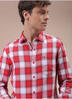 Men Slim Fit Checkered Full Sleeves Cutaway Collar Casual Shirt