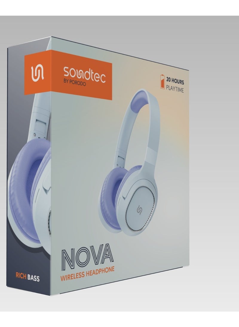 porodo - Nova Wireless Headphone / Bluetooth V5.3 / Hands-Free Calls/ Button Controls / 20H Play Time / 2H Charging Time / 400mAh Battery - Blue - Image 1
