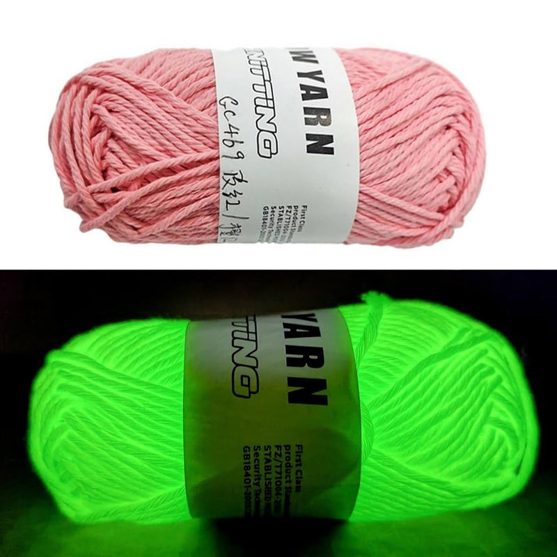 Glow Yarn Glow Yarn Crochet Yarn - Soft and Durable Cotton Yarn for Knitting, Crafts, Doll Making, Puppets and Decorations About 50 Meters/54.7 Yards - Luminous Colors (Pink) - Image 3