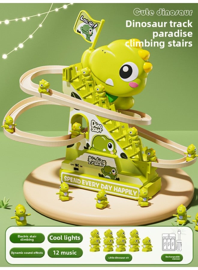 Children's Small Dinosaur Climbing Stairs Children's Electric Track One Year Old Girl Boy Tyrannosaurus Rex Toy Slide-Color:Upgraded Music Version [dinosaur Climbing Stairs-rechargeable Version] - 9 Little Dinosaurs-Scale:Official Standard  - Image 1