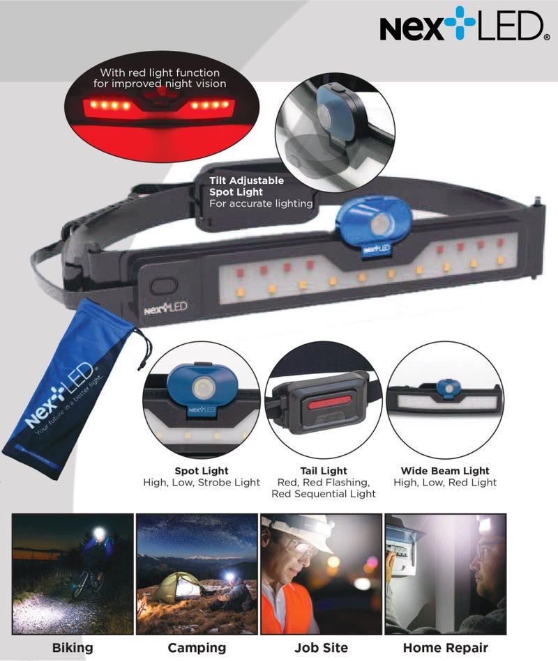 NextLED NextLED NT-6598 Multi-Function, Rechargeable Wide Beam Headlamp, Hard Hat Light/Spot/Safety Light, 3 Lights in 1, 500 Lumen, 210° Illumination, USB C Rechargeable Headlamp, Light Band Headlamp, IP-54  - Image 3