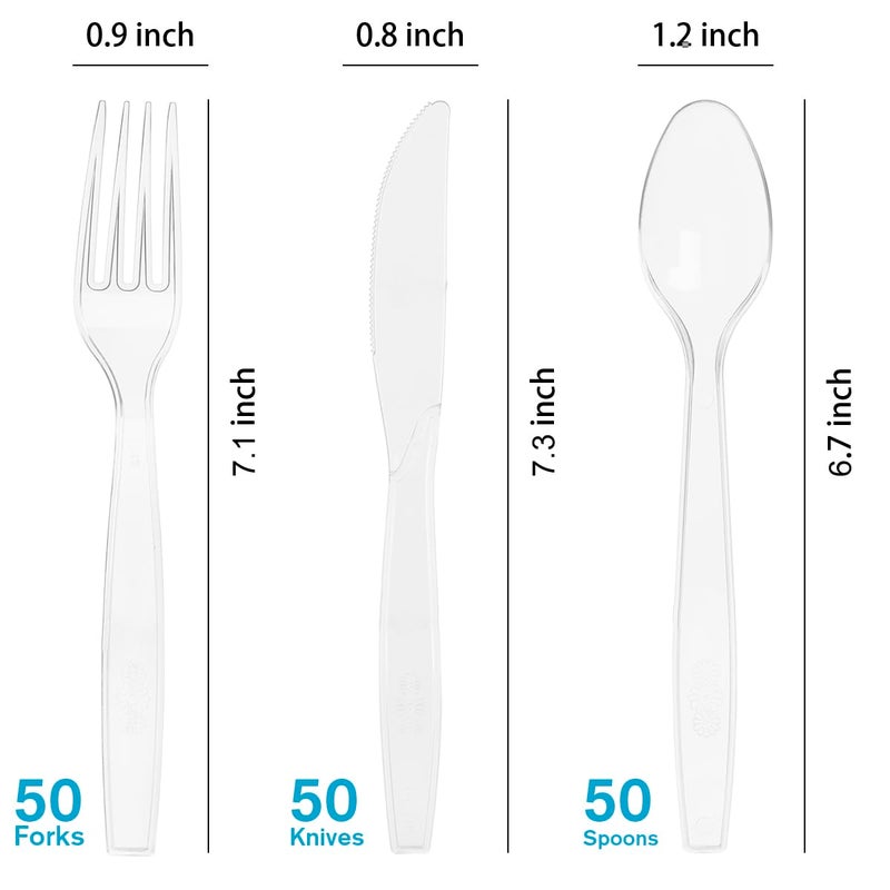 MOACOCK 150 Pcs Clear Plastic Silverware  Heavy Weight Plastic Forks Spoons Knives Disposable Utensils Cutlery Set for Wedding Party Supplies Everyday Use - Image 2