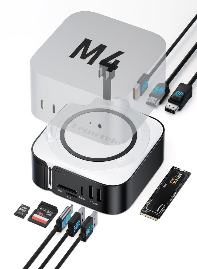 Lemorele Mac mini M4 Hub with NVMe M.2 SSD Enclosure, Dual Monitor Adapter for Triple-Screen Expansion, Work Smarter DP 1.4 & HDMI 2.0 4K@60Hz, 4-Port USB 3.2 Hub 10Gbps, SD/TF Card Reader - Image 1