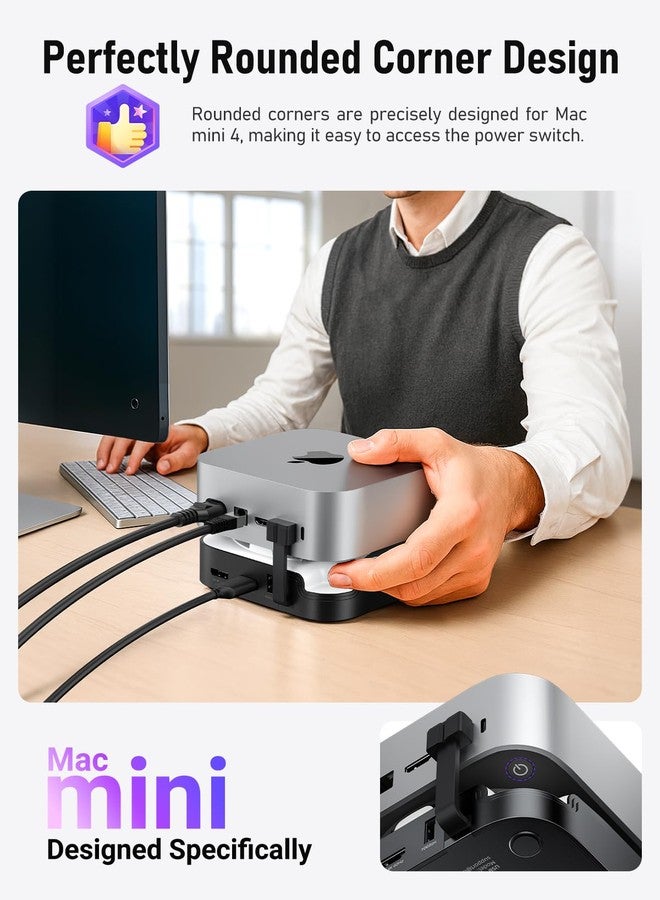 Lemorele Mac mini M4 Hub with NVMe M.2 SSD Enclosure, Dual Monitor Adapter for Triple-Screen Expansion, Work Smarter DP 1.4 & HDMI 2.0 4K@60Hz, 4-Port USB 3.2 Hub 10Gbps, SD/TF Card Reader - Image 4