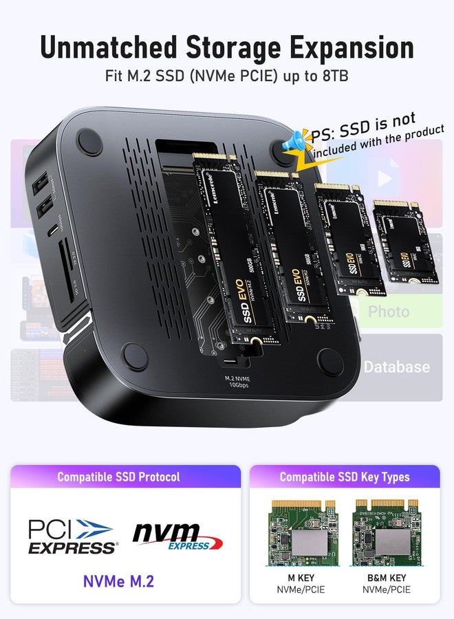 Lemorele Mac mini M4 Hub with NVMe M.2 SSD Enclosure, Dual Monitor Adapter for Triple-Screen Expansion, Work Smarter DP 1.4 & HDMI 2.0 4K@60Hz, 4-Port USB 3.2 Hub 10Gbps, SD/TF Card Reader - Image 5