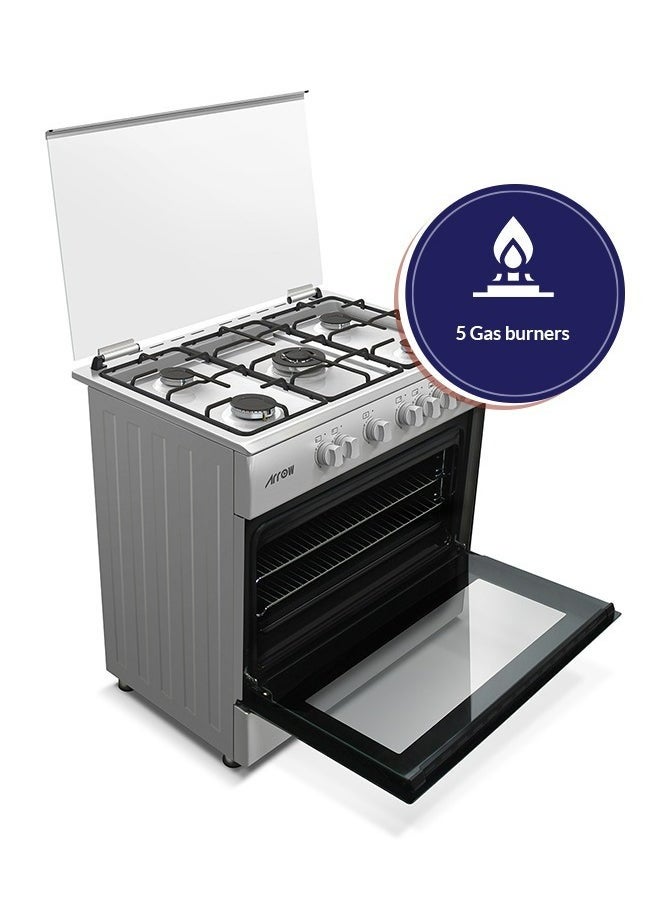 Arrow 5 Burners Gas Cooker, Size 90X60 CM | Full Sabaf Burners | Warming Cabinet | Silver Color| Full Saftey Cooker | Stainless Steel Material | Model Name: RO-9060GSKS  - Image 3