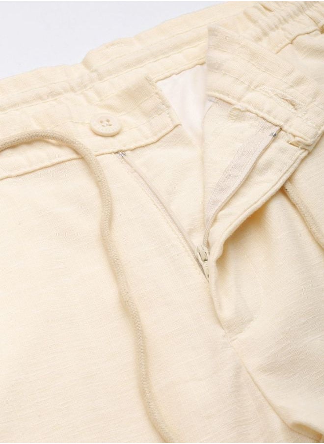 The Indian Garage Co Men Slim Fit Solid Mid-Rise Elasticated Linen Jogger Trouser  - Image 5
