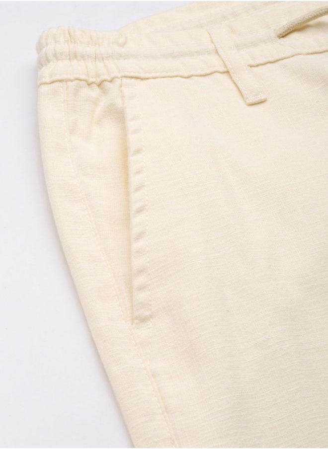 The Indian Garage Co Men Slim Fit Solid Mid-Rise Elasticated Linen Jogger Trouser  - Image 3
