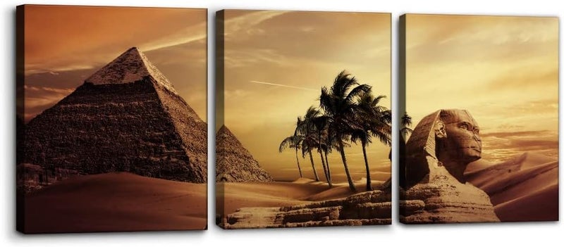 Pacimo Ancient Egypt Secrets Painting on Canvas Pyramid Sphinx Modern Wall Art Home Decoration for Living Room Pictures Multi Panel HD Printed Post and Prints Framed Ready to Hang - 12" x 16" x 3 - Image 1