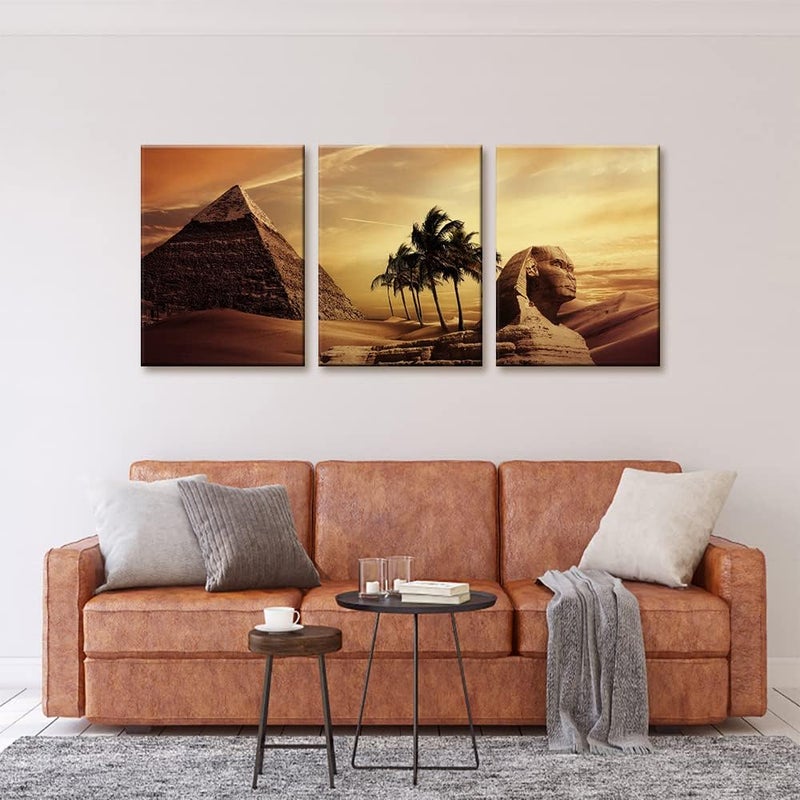Pacimo Ancient Egypt Secrets Painting on Canvas Pyramid Sphinx Modern Wall Art Home Decoration for Living Room Pictures Multi Panel HD Printed Post and Prints Framed Ready to Hang - 12" x 16" x 3 - Image 2