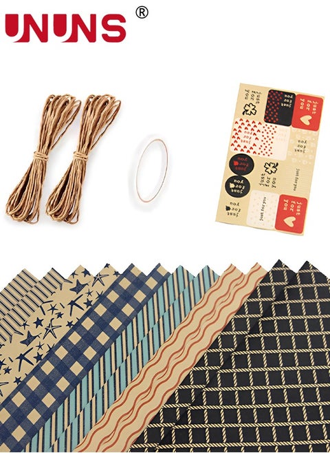 Wrapping Paper Set,10-Piece Geometry Lattice Print Wrapping Paper Bundle With Gift Bow Ribbon,Tag And Sticker,Perfect For Birthday,Holiday,Baby Shower