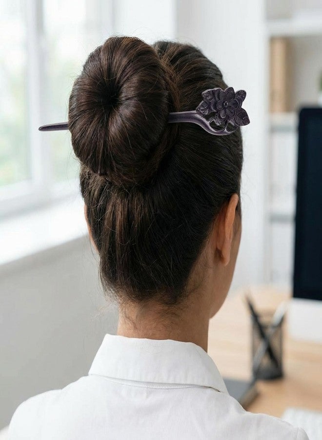 KGCGJVB 2PCS Wooden Hair Sticks for Buns Handmade Wood Hairpin Chopsticks Vintage Chinese Hair Pin with Lotus and Plum Blossom Carved Long Hair Styling Accessories for Women Unique Updo Hair Forks - Image 3