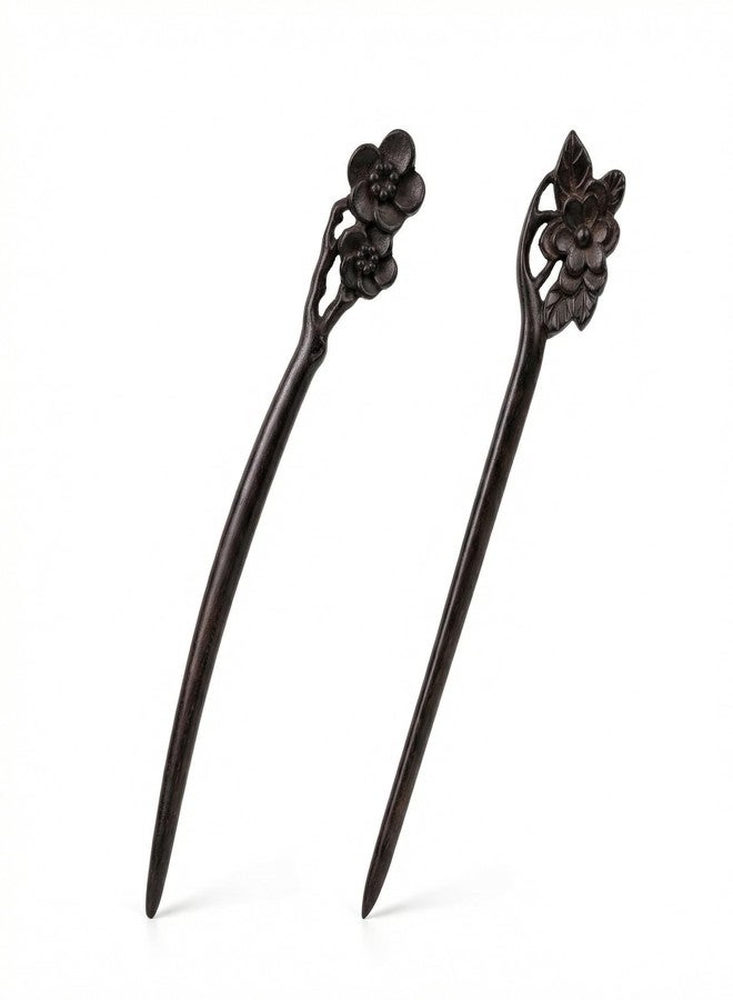 KGCGJVB 2PCS Wooden Hair Sticks for Buns Handmade Wood Hairpin Chopsticks Vintage Chinese Hair Pin with Lotus and Plum Blossom Carved Long Hair Styling Accessories for Women Unique Updo Hair Forks - Image 1