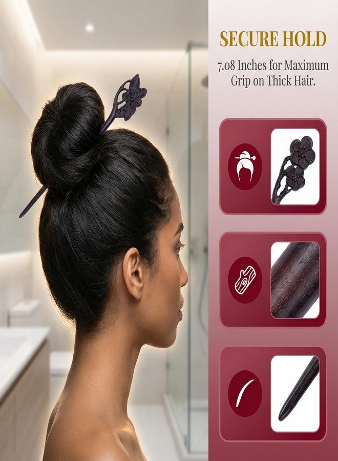 KGCGJVB 2PCS Wooden Hair Sticks for Buns Handmade Wood Hairpin Chopsticks Vintage Chinese Hair Pin with Lotus and Plum Blossom Carved Long Hair Styling Accessories for Women Unique Updo Hair Forks - Image 5