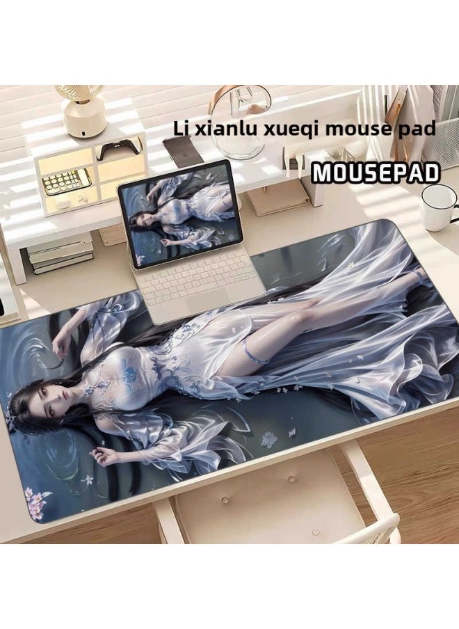 Generic - Zhu Xian Lu Xueqi Mouse Pad Oversized Guoman Beauty Antique Office Computer Rubber Lock Edge Non-slip Table Mat-Color:1000x500mm 3mm-Pattern:Lu Xueqi 007 - Image 1