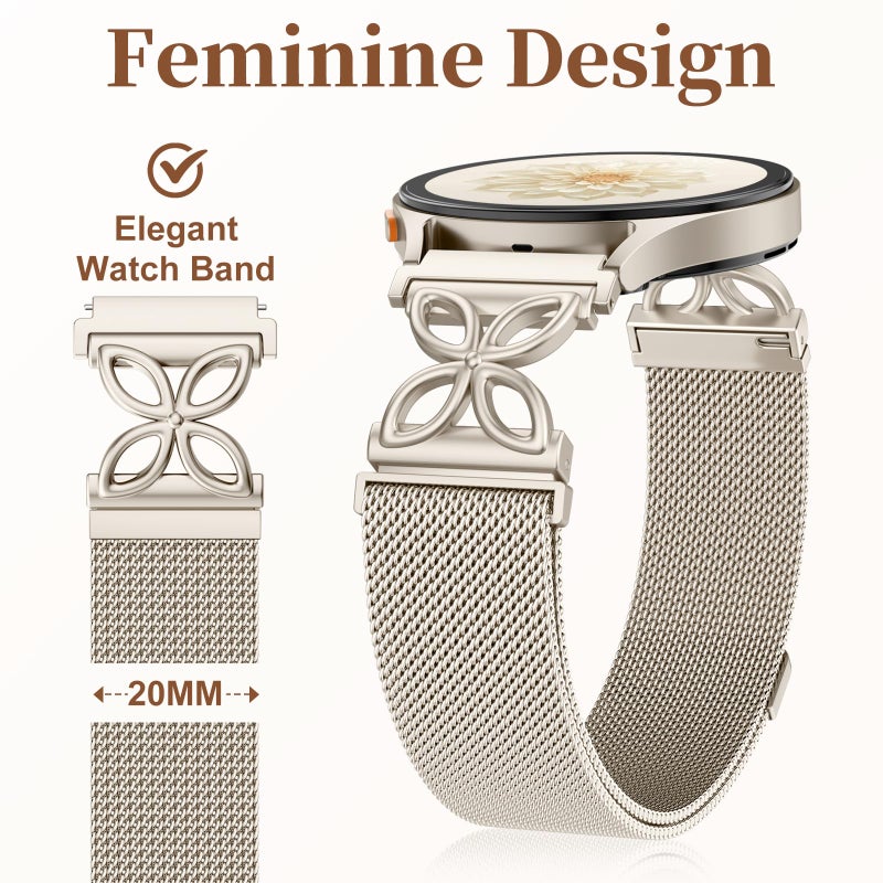 Getino Magnetic Metal Strap Compatible with Galaxy Watch 7 Band, Galaxy Watch 6 Classic Band FE 5 Pro 4 Active 2, 20mm Milanese Floral Dressy Wristband for Samsung Watch Bands Women 40mm 44mm 45mm - Image 5