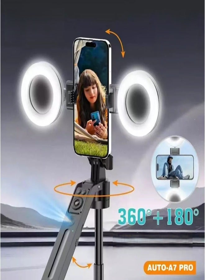 التخطيط حامل ثلاثي الخوايا الذكي AI مع تتبع الوجه التلقائي 360 درجة، دوران 360° مع حامل وإضاءة، حامل كاميرا للهاتف مع جهاز تحكم عن بعد وتحكم بال gestures، عصا سيلفي قابلة للتمديد لجهاز GoPro/السفر/الفيديو/البث المباشر Tiktok p10 pro - Image 1