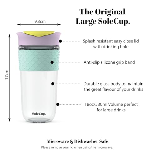 SoleCup. Large Travel Mug - Reusable Glass Coffee Mug - 18oz/530ml BPA-Free Hot Drink Travel Mug with Lid & Silicone Band (Ice Cream, 18oz) - Image 2